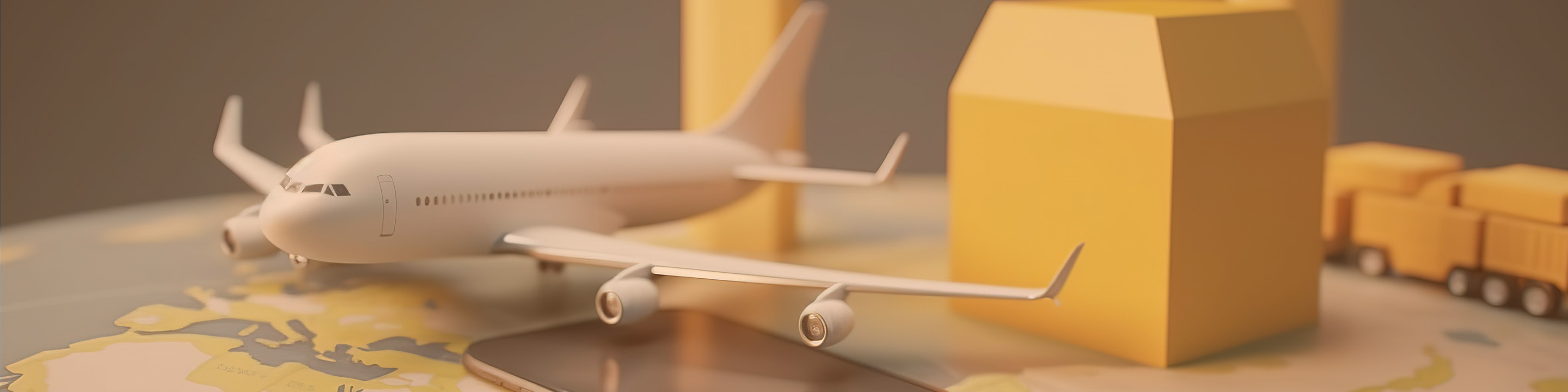 Kakobuy artwork showing an aircraft, world map and parcels on an international delivery route