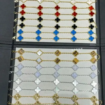 Clover chain bracelets on a tray