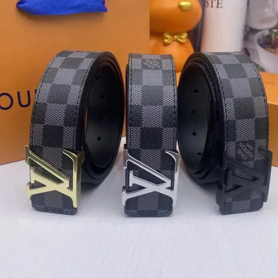 Two checked leather belts