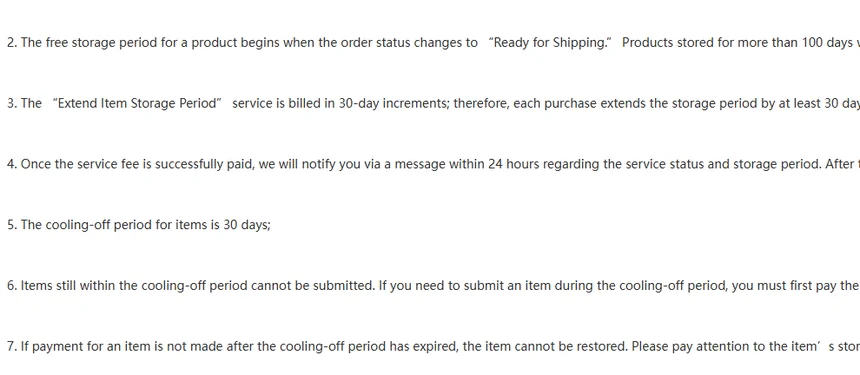 Points 2 to 7 of help article 120, including the Ready for Shipping start and the 30-day cooling-off period
